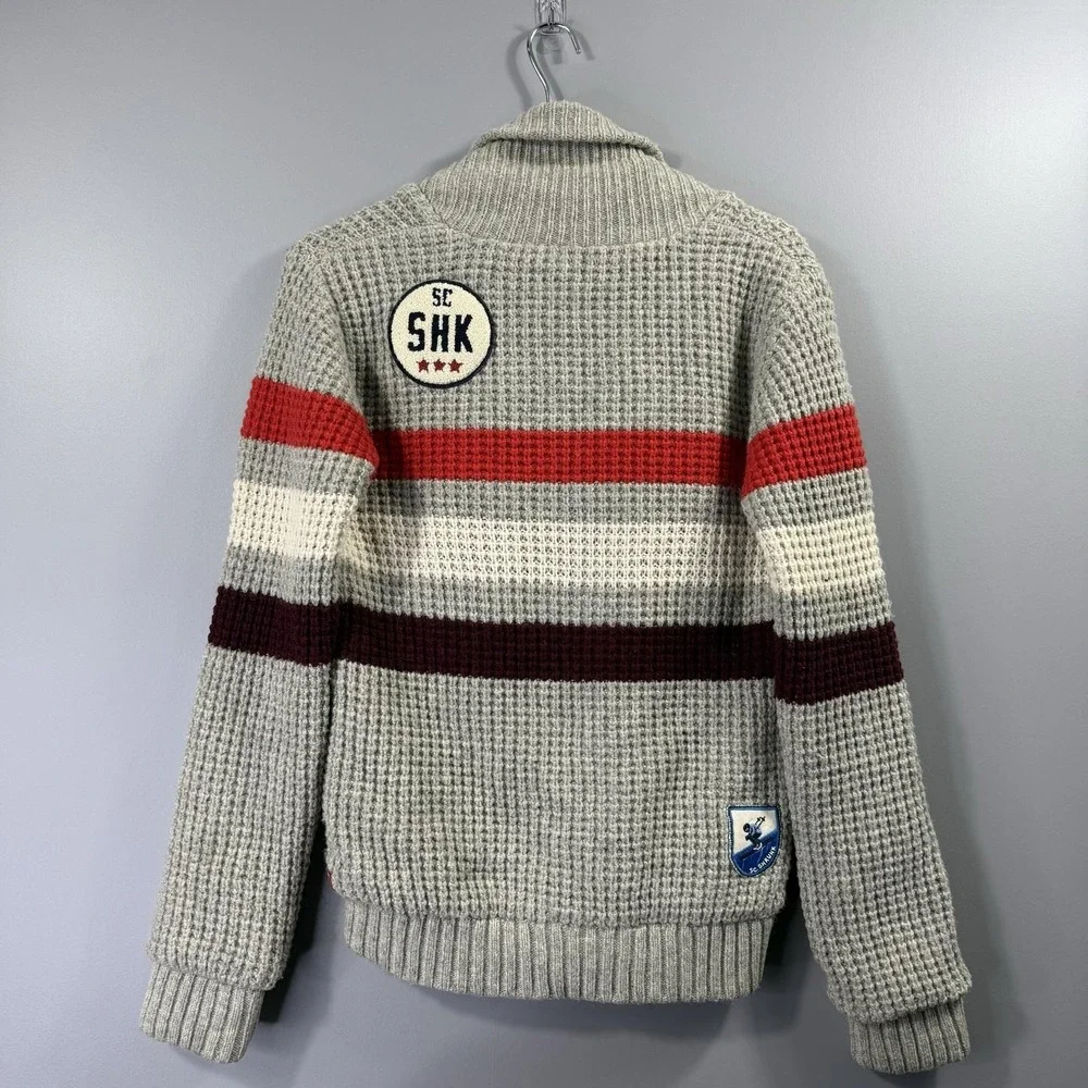 Scotch and Soda Sweater Boys 14 Gray Patch Cardigan Mock Neck Knit Heavyweight